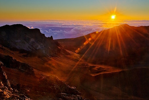 A view of the sunrise on top of Mount Haleakala